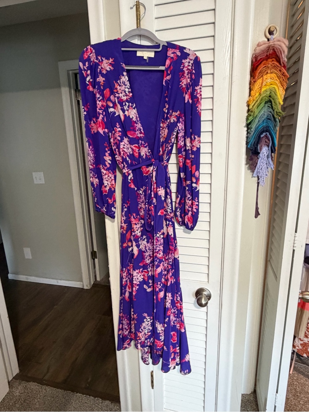 Purple Floral Wrap Maxi Dress with Self-Tie Waist